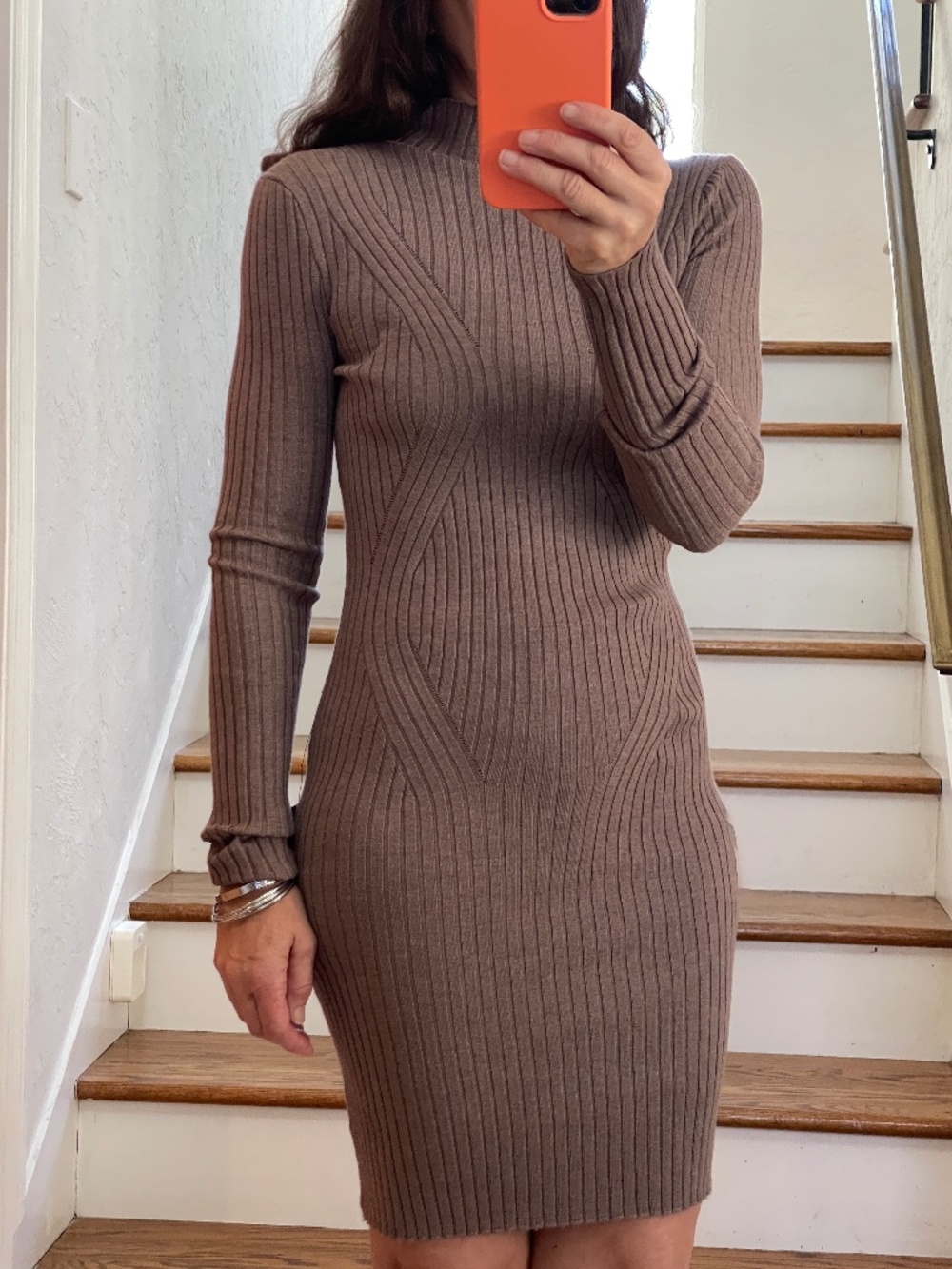 Lulus beige stretch ribbed knit jersey long sleeve mini dress women S - NWT